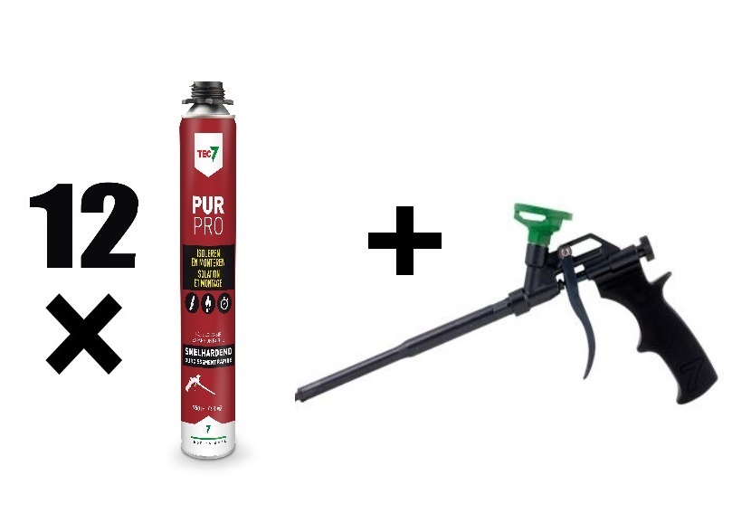 TEC7 670005Set PUR PRO Set: 12 x Pistool-PUR-schuim 750 ml + gratis PUR Gun