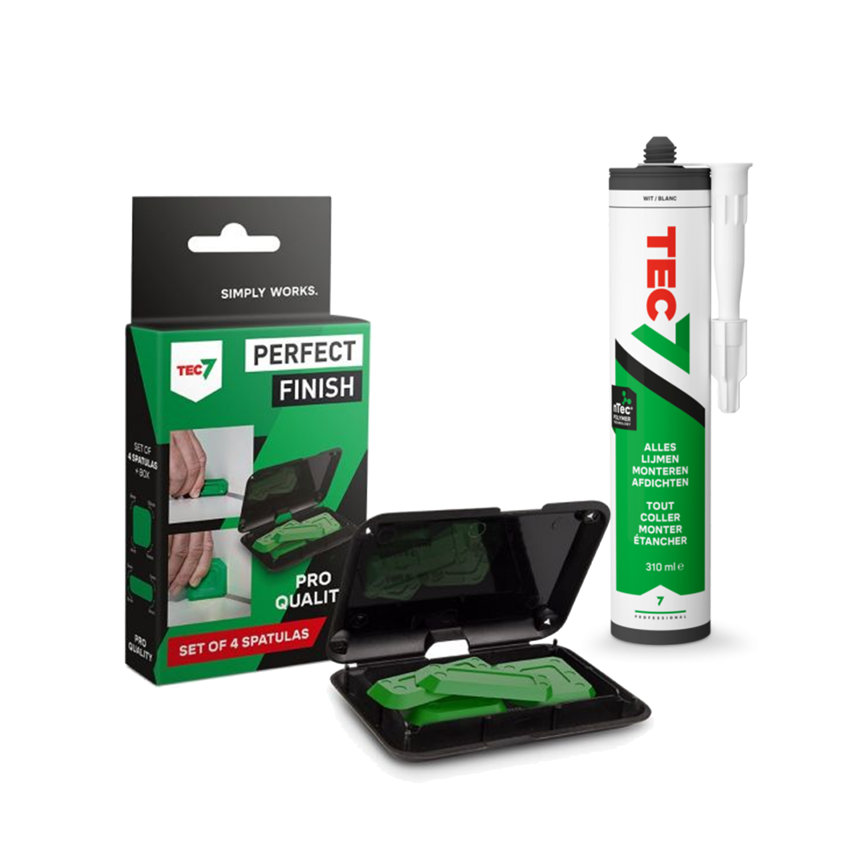 TEC7 535206-12 Montagekit koker 310 ml Wit 12 stuks + gratis Perfect Finish Afstrijkset