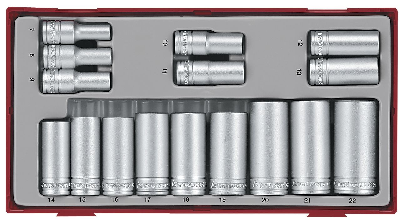 Teng Tools 144300100 TT3816 Doppenset diep TT1 tray 3/8" 7-22mm 16 delig 6 kant