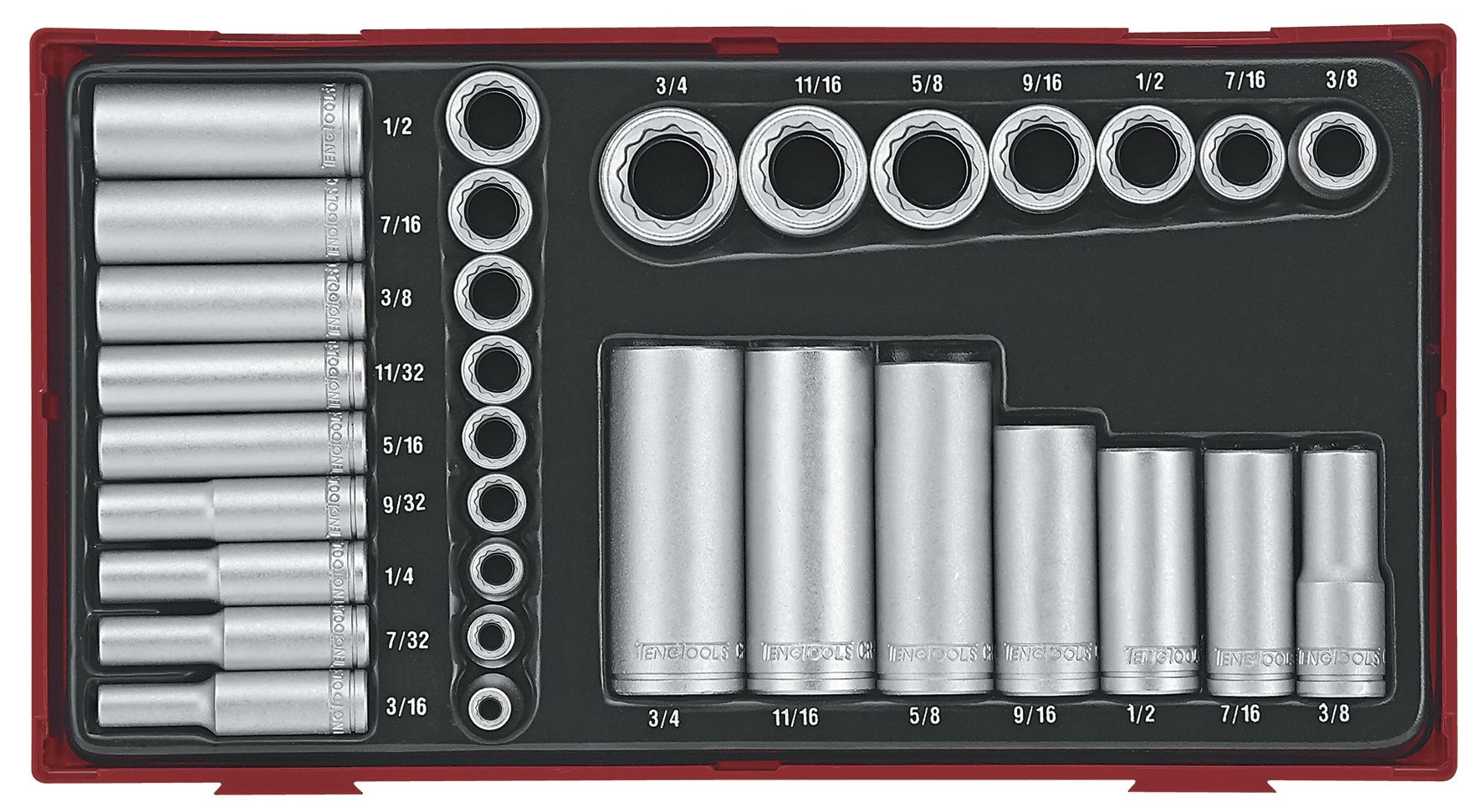 Teng Tools 284680105 TTAF3212 Doppenset AF 1/4" + 3/8" 32dlg TC-tray