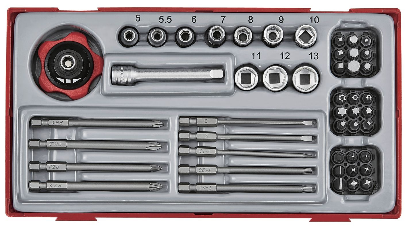 Teng Tools 122390570 Dop- en bitsenset TT1 tray 1/4" Plat- PH- PZ- HEX- TX-- rob 48 delig
