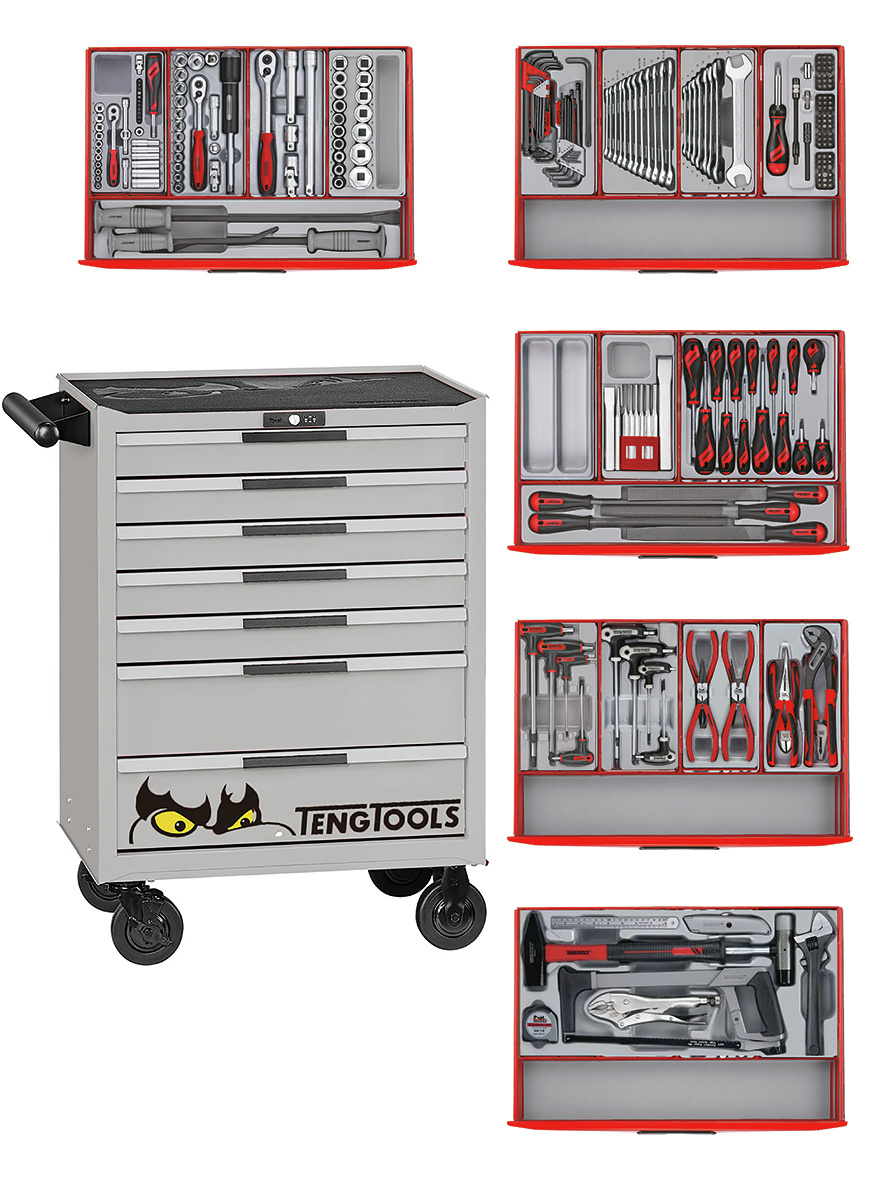 Teng Tools 122390165 TCMM259NS Gereedschapswagen zilver mini master set 7 laden