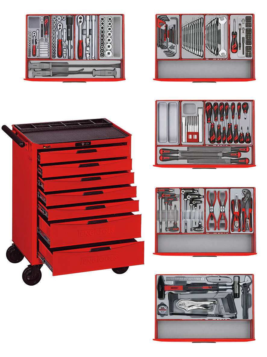 Teng Tools 122390175 TCMM259N Gereedschapswagen rood mini master set 7 laden
