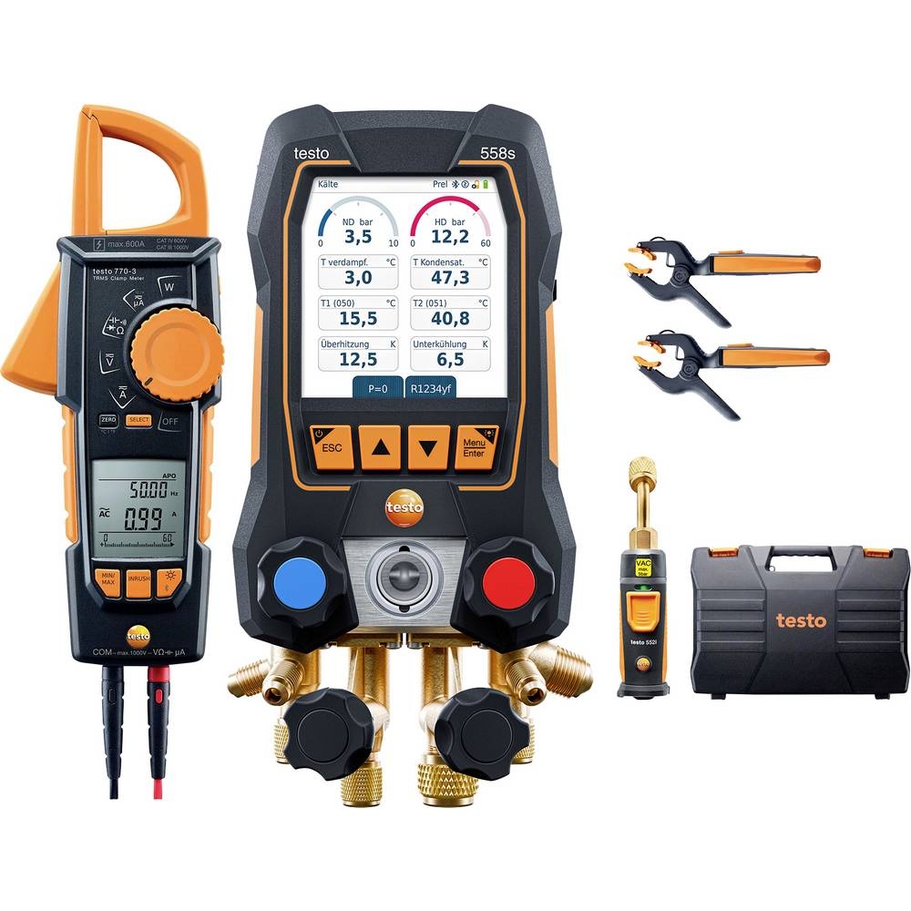 Testo 0564 5584 558s - Smart vacuüm-set Digitale manifold met stroomtang en draadloze temperatuur- en vacuümsondes