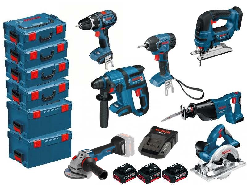 Bosch Blauw TNG18Bosch TNG-Comboset 7-delig 18 Volt 4.0 Ah Li-ion + GSR18 + GDR18 + GSA18 + GWS18 + GKS18 + GBH18 + GST18