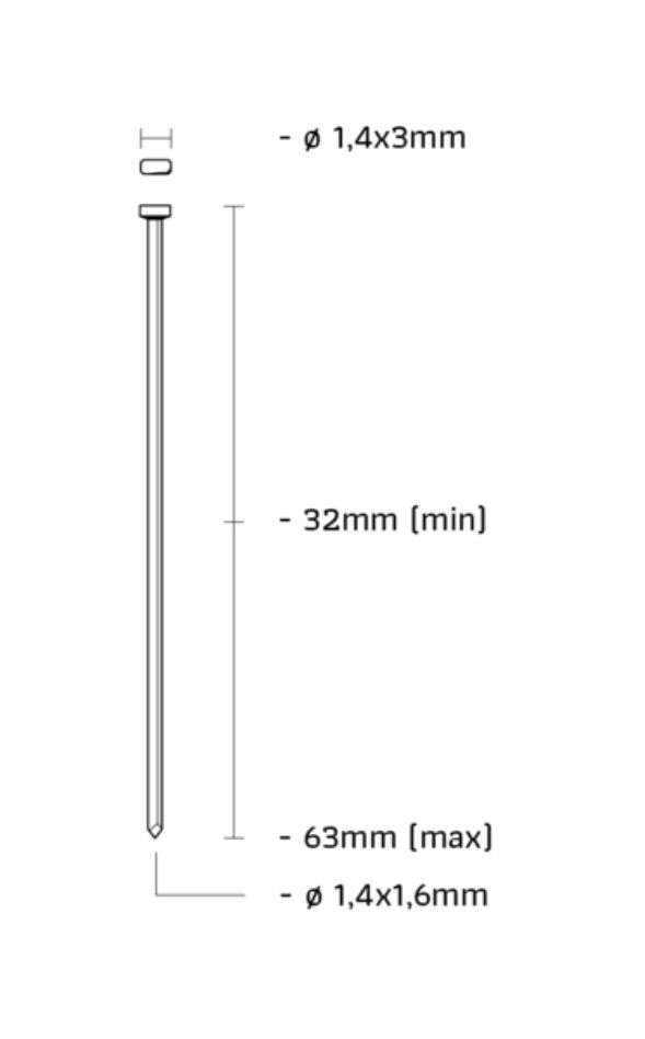 NA44CR-D Afwerknagel RVS 304 (V2A) 16GA 1,6mm lengte 44mm 2500st