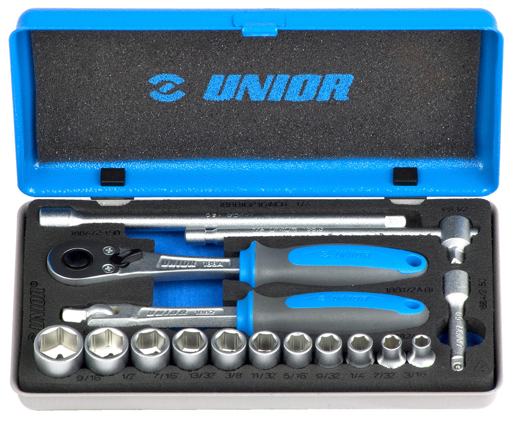 Unior 619413 188BI6P16INCH Dopsleutelset 1/4" in metalen cassette (inch)
