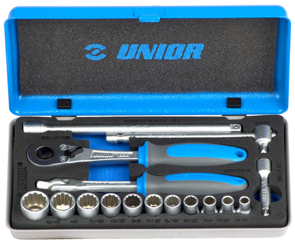 Unior 619414 188BI12P16INCH Dopsleutelset 1/4" in metalen cassette (inch)