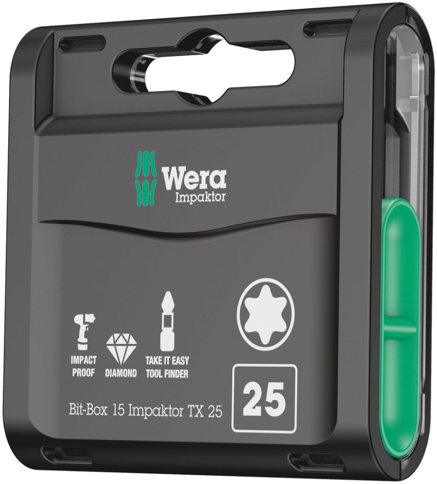 Wera 05057775001 Bit-Box 15 Impaktor 25x25 TX, 1/4" zeskant
