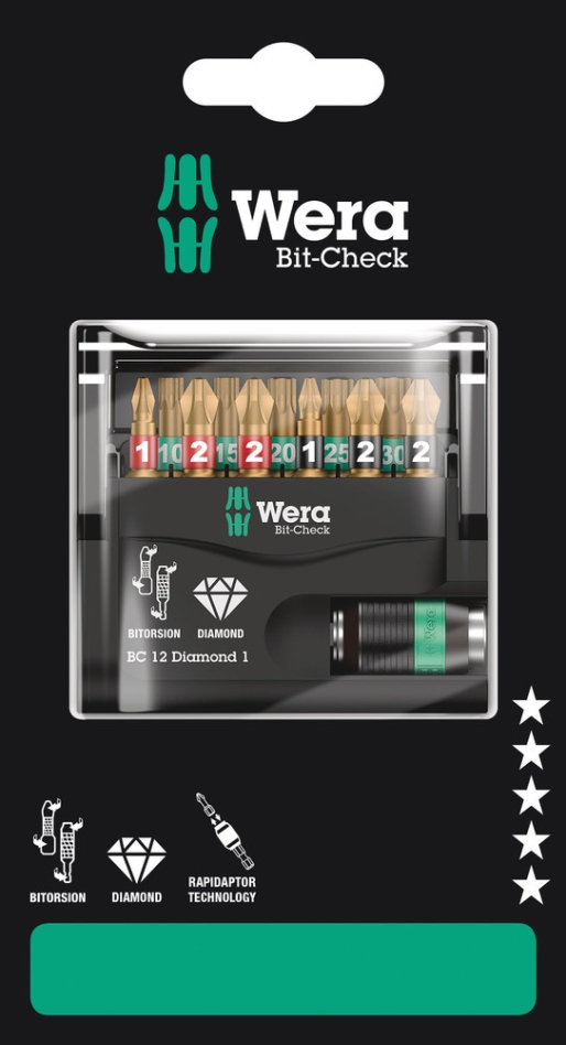 Wera 05136392001 ﻿Bit-Check 12 Diamond 1 SB, 12-delig
