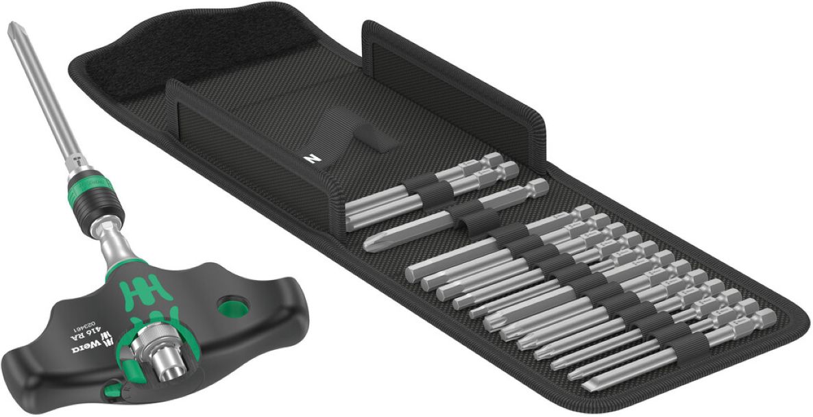 Wera 05057473001 Kraftform Kompakt 400 RA Imp T-Greep Handhouder met bitmagazijn 17-delig