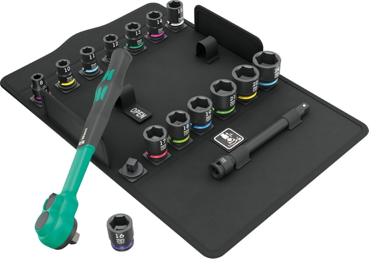 Wera 05005530001 8100 SB 12 Zyklop Comfort ratelset, omschakelpal, 3/8"-aandrijvingijving, metrisch, 16-delig
