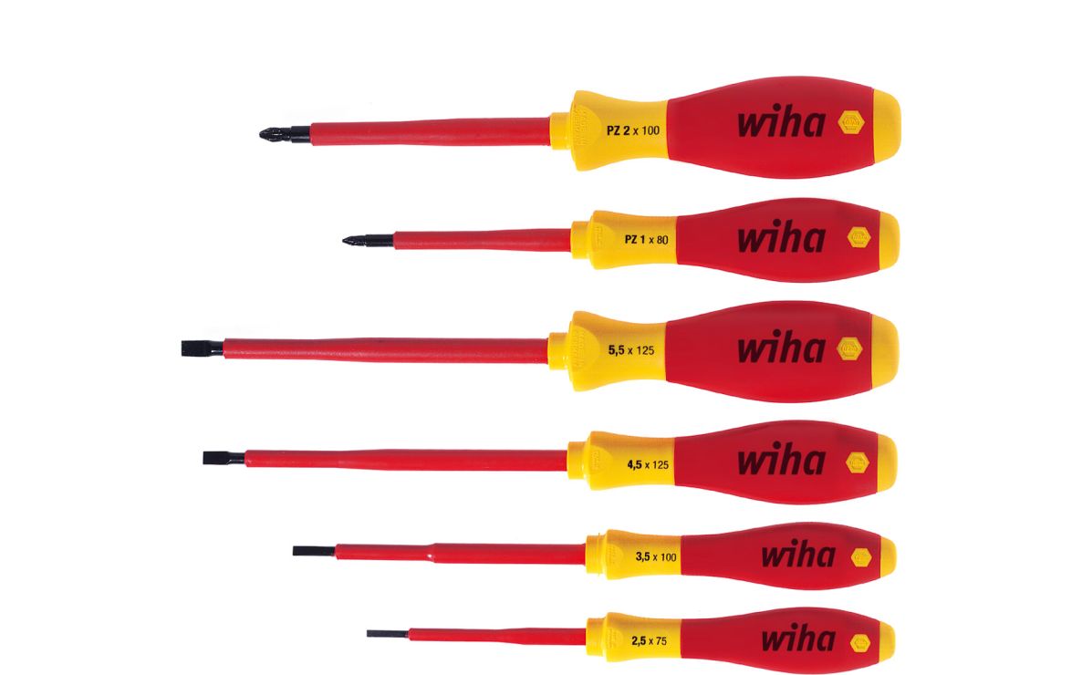 Wiha 25477 Schroevendraaierset SoftFinish electric sleufkop, Pozidriv 6-delig (25477)
