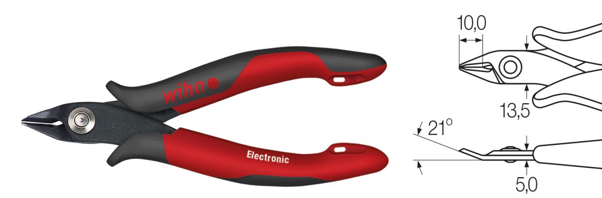Wiha 26818 Zijkniptang Electronic brede, spitse kop zonder facet 130 mm