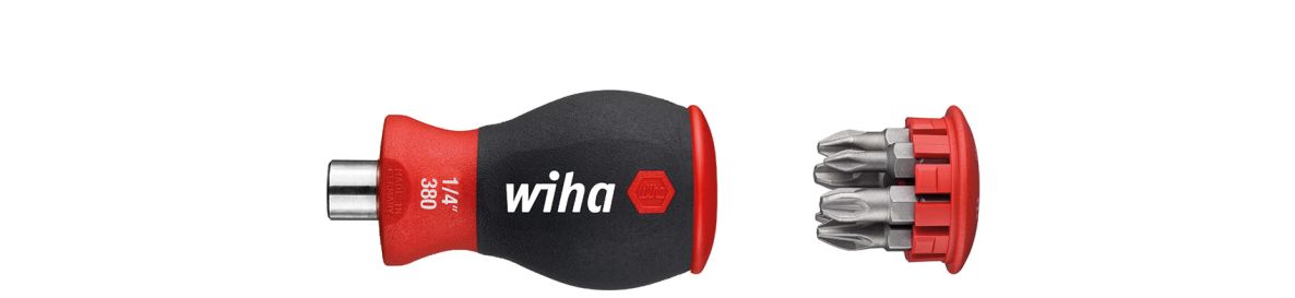 Wiha 10379 Schroevendraaier met bitmagazijn magnetisch Phillips, Pozidriv met 6 bits, Stubby, 1/4"