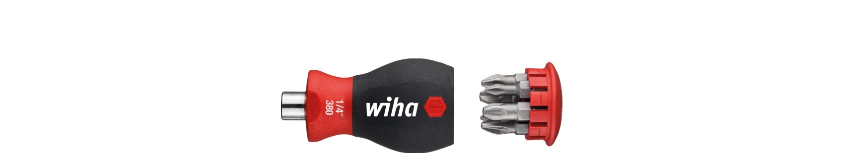 Wiha 33741 Schroevendraaier met bitmagazijn magnetisch Pozidriv, Phillips met 6 bits, Stubby, 1/4" in blister -33741