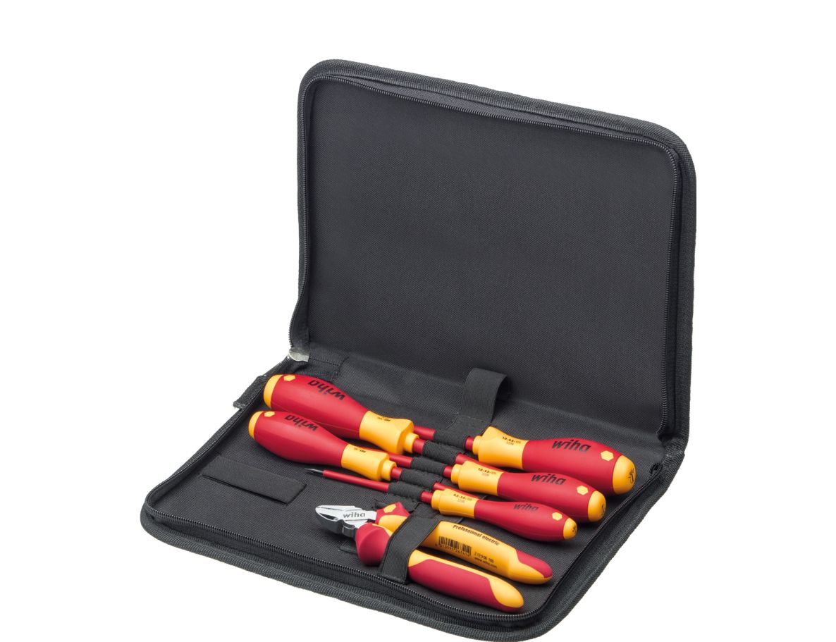 Wiha 33969 Gereedschapset elektricien schroevendraaiers, zijkniptang 6-delig in etui (33969)