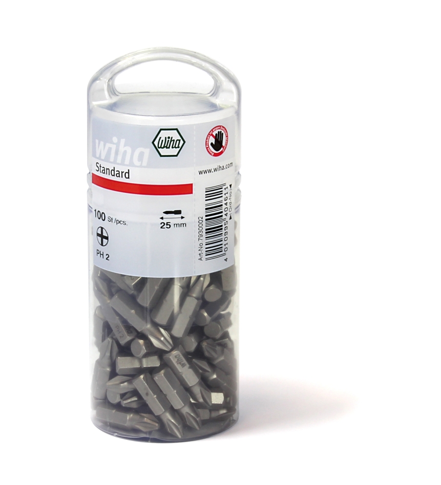 Wiha 40462 Bitset Standard 25 mm Pozidriv (PZ2) 100-delig 1/4" in grootverpakking (40462)