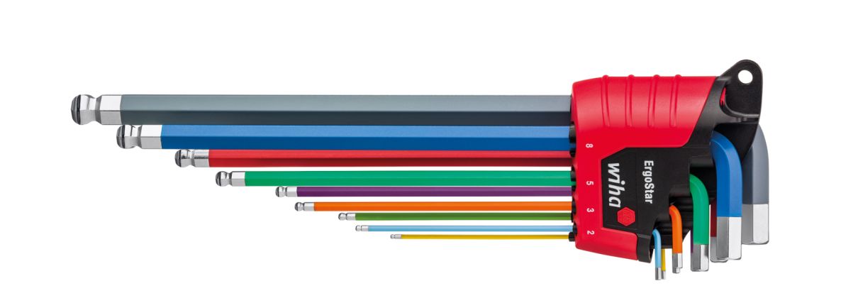 Wiha 41979 Stiftsleutelset in ErgoStar houder Zeskantkogelkop MagicRing 9-delig gekleurd oplichtend (41979)
