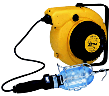 Zeca 10000560 5908/T306 Veerkabelhaspel met looplamp en transformator. 15 mtr. 230 Volt