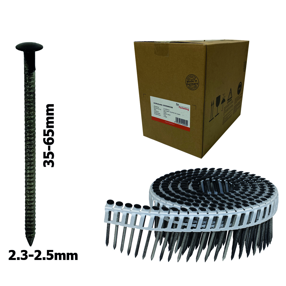 Co-Fastening GCN50033B Coil nagel Ring RVS Bolkop RAL9005 - 2,5x65mm